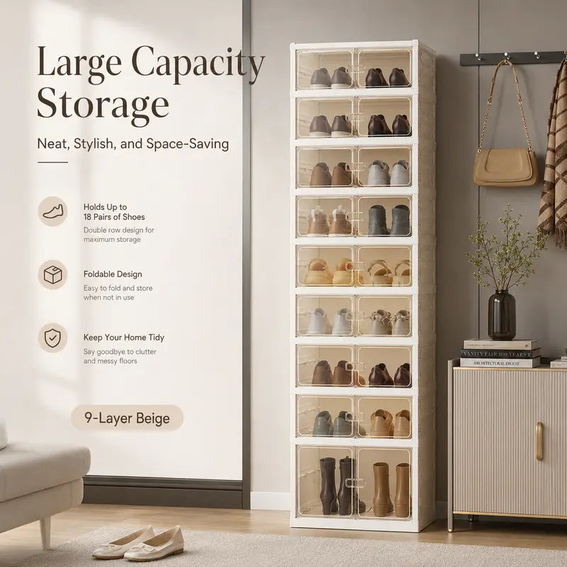 Folding shoe rack, magnetictransparent door shoe cabinet