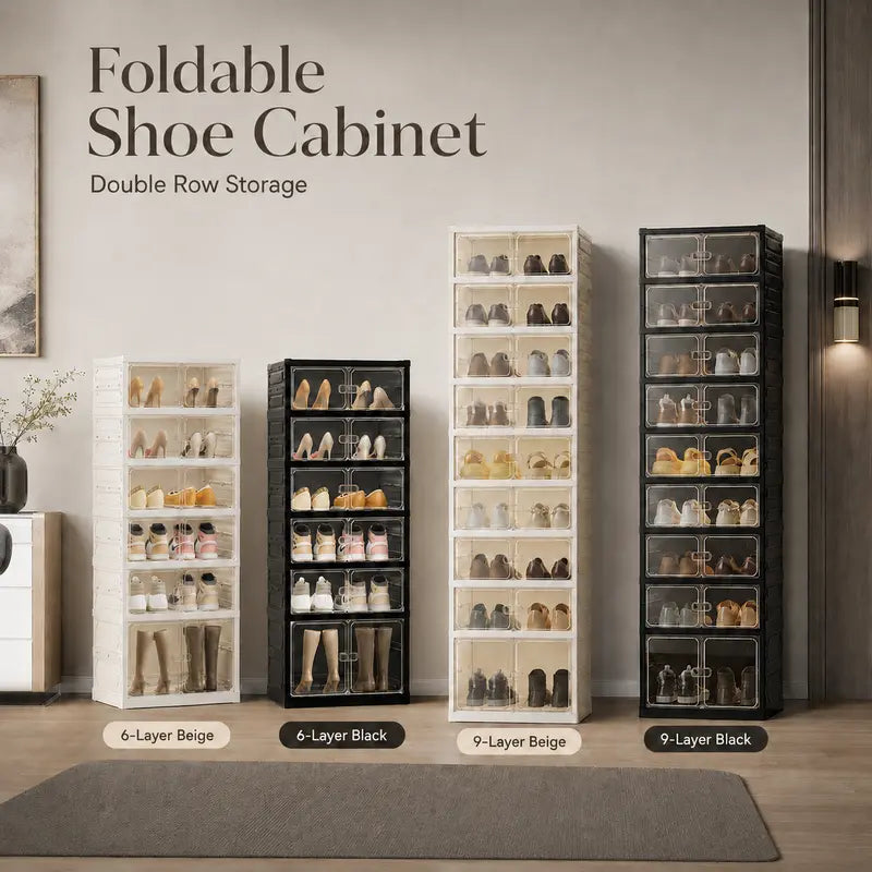 Folding shoe rack, magnetictransparent door shoe cabinet